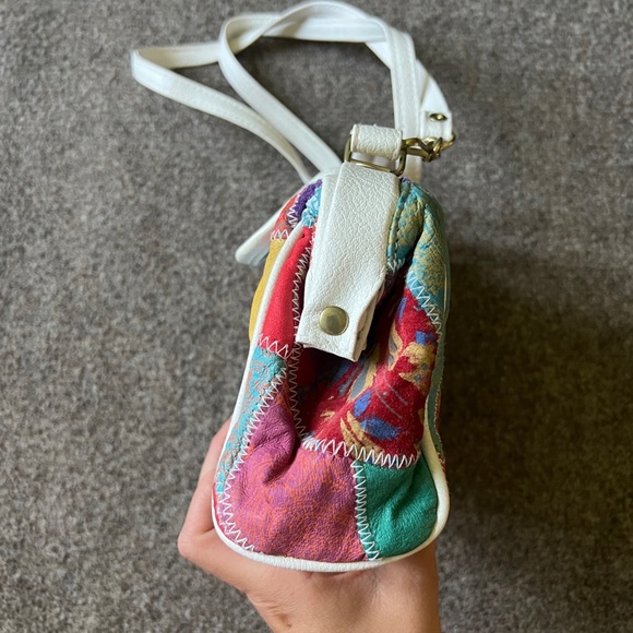 Vintage 90s Y2K Chateau Genuine Leather Patchwork Top Handle Crossbody Bag - Picture 6 of 15